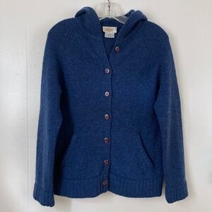 Blue TALBOTS 100% Lambswool Hooded Cardigan Sweater